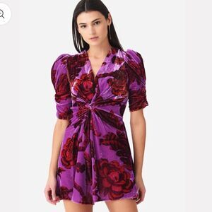 NWT Rhode Leanna Dress mini floral velvet print twist front Sz L